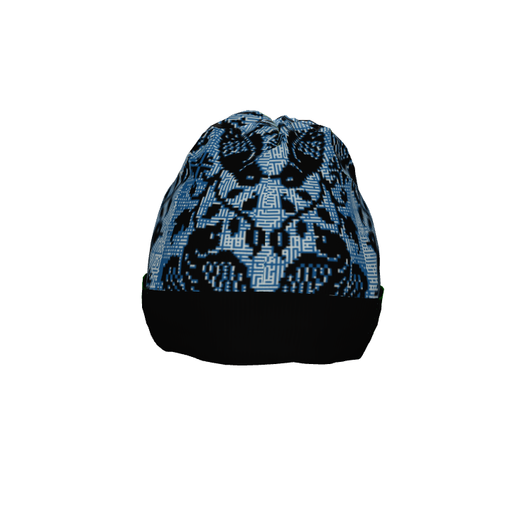 Cross-stitch birds Blue and Black Knitted Beanie