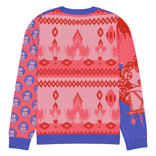 Emblematic Knitted crew neck sweater: Red, Pink, and Blue