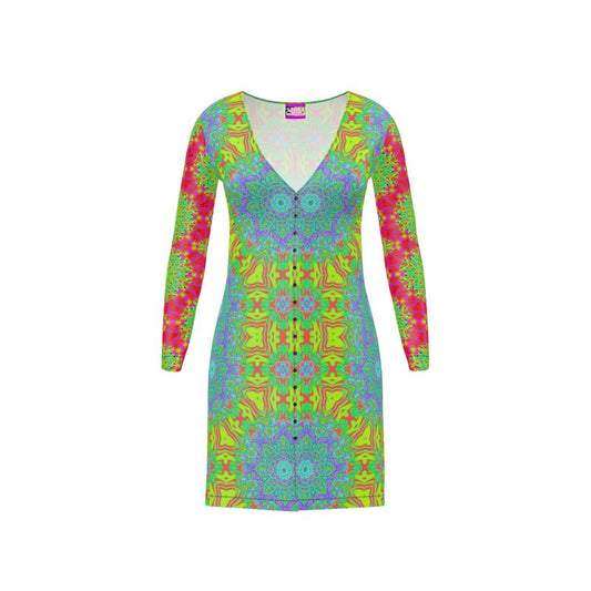 Broken Rainbow Kaleidoscopic Button-up Sweater Dress