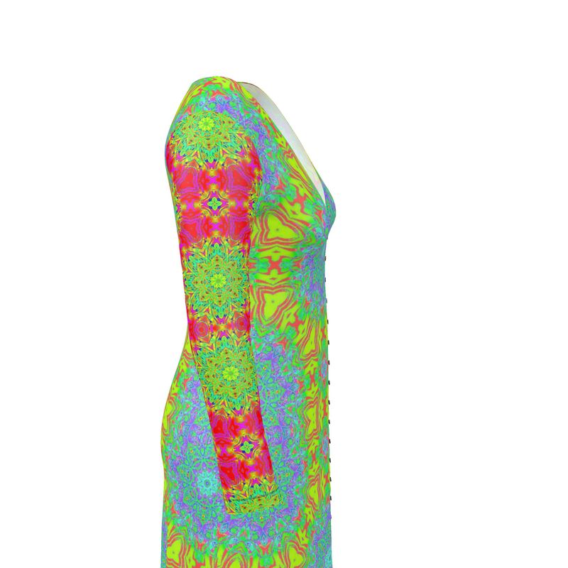 Broken Rainbow Kaleidoscopic Button-up Sweater Dress