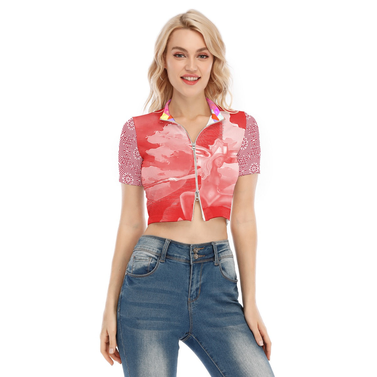 Short Sleeve T-shirt With Two-way Zipper