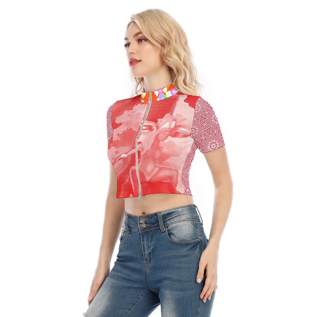 Short Sleeve T-shirt With Two-way Zipper