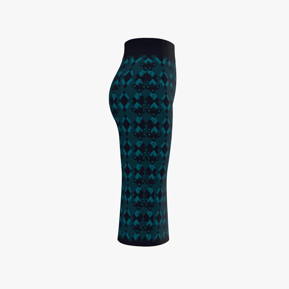 Knitted Pencil Skirt - Extrafine Merino Wool in Abyss Colorway w/ Bear Design