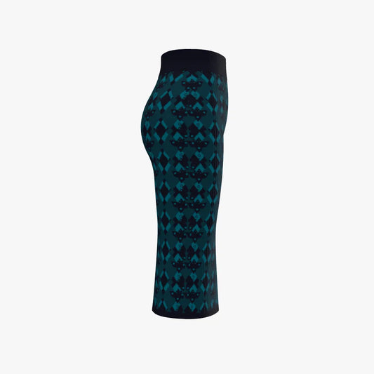 Knitted Pencil Skirt - Extrafine Merino Wool in Abyss Colorway w/ Bear Design