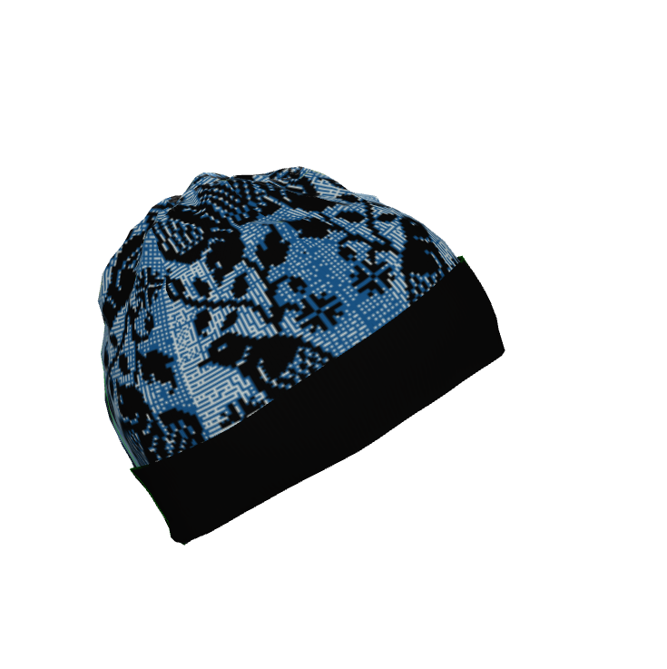 Cross-stitch birds Blue and Black Knitted Beanie