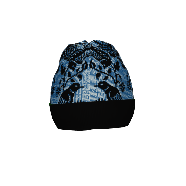 Cross-stitch birds Blue and Black Knitted Beanie