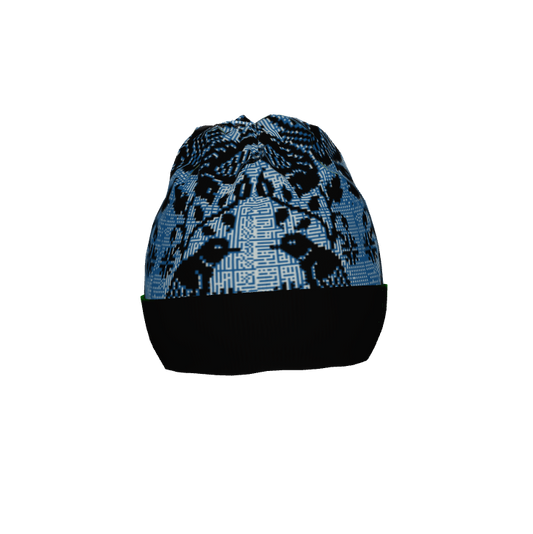Cross-stitch birds Blue and Black Knitted Beanie