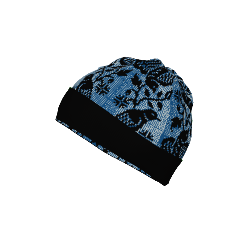 Cross-stitch birds Blue and Black Knitted Beanie