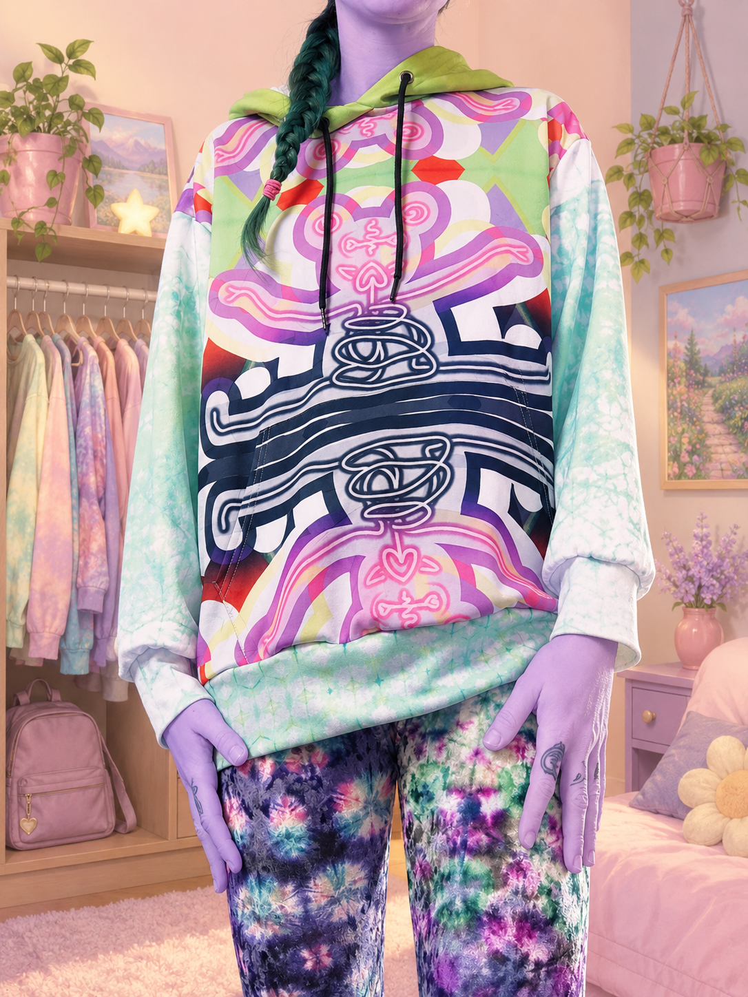 Tie-Dye, Skeleton Bear Hoodie With Pointy Ears