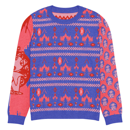 Emblematic Knitted crew neck sweater: Red, Pink, and Blue
