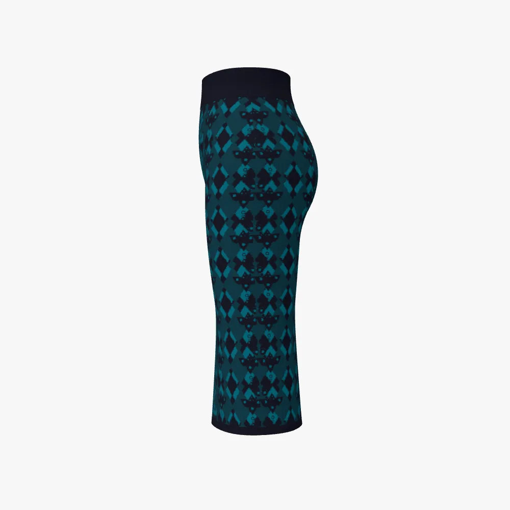 Knitted Pencil Skirt - Extrafine Merino Wool in Abyss Colorway w/ Bear Design